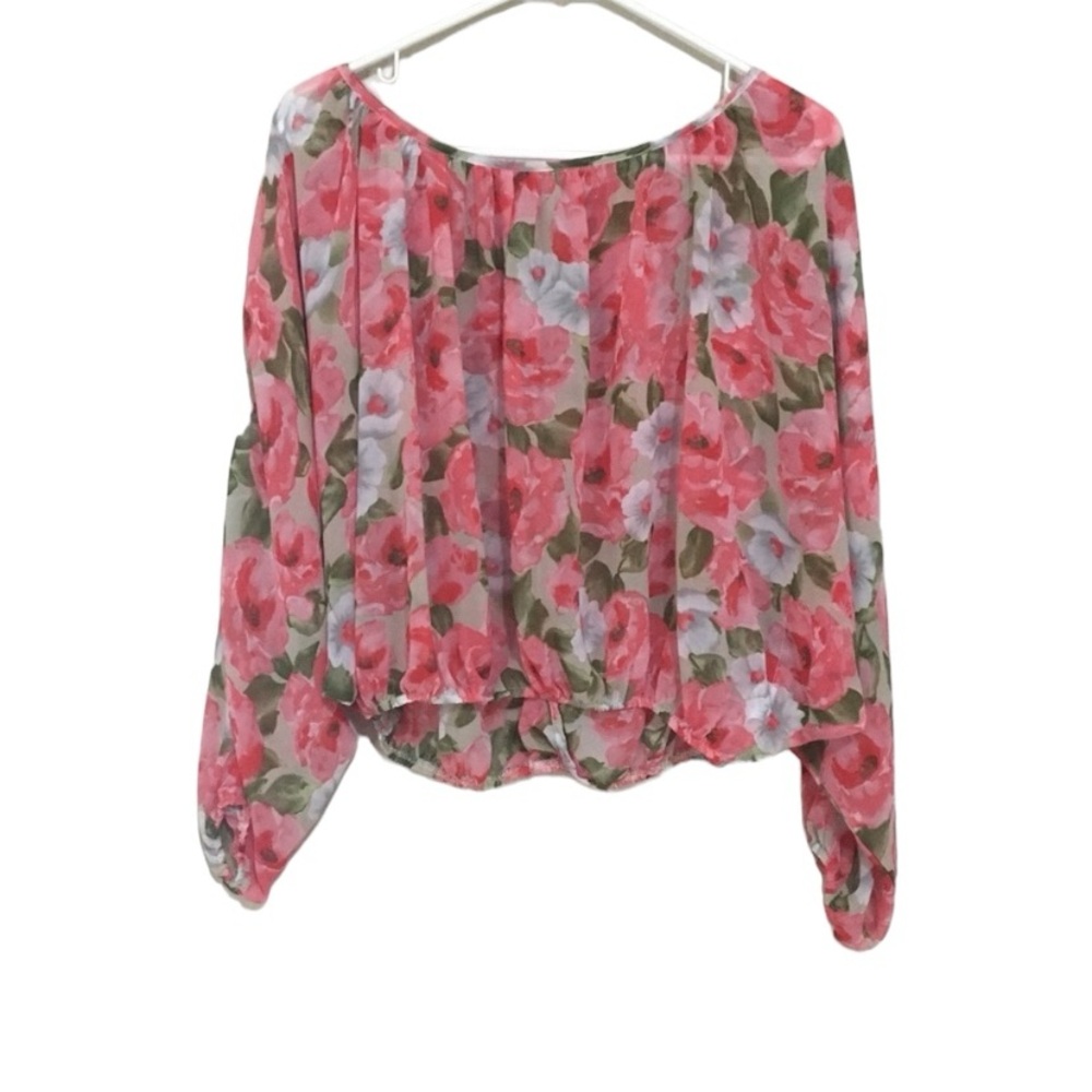 Sheer Floral Open Back Long Sleeve Light Weight Top